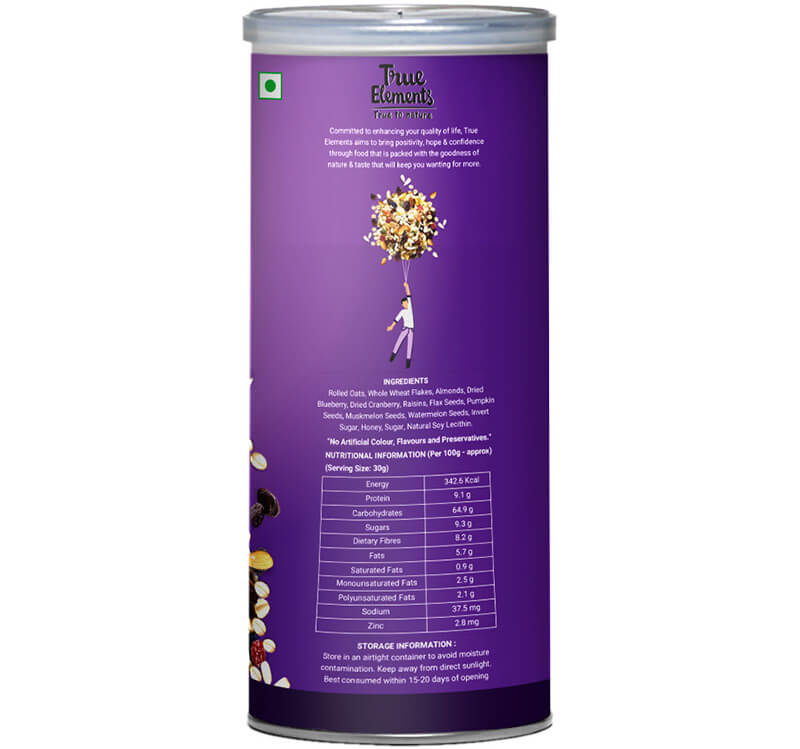 Musli z jagodami i nasionami (400 gramów), Musli Pestki I Jagody, Prawdziwe Elementy