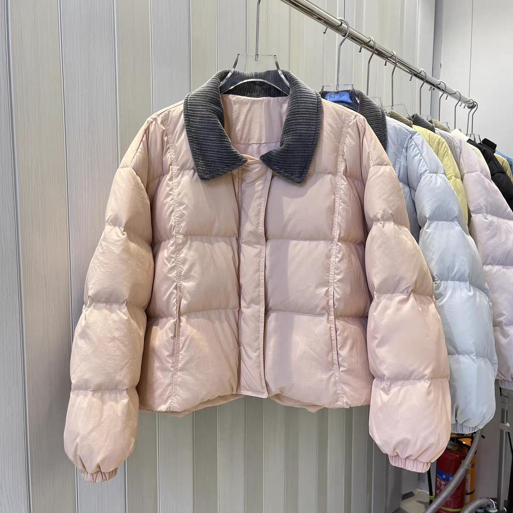 Down jacket short corduroy lapel autumn and winter new small loose college jacket women