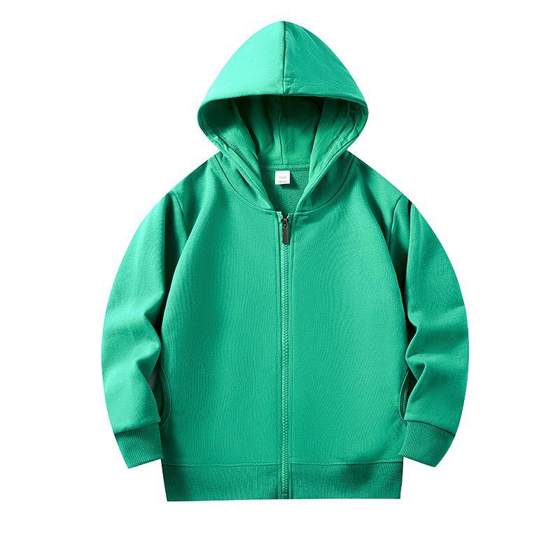 4-12 Years Kids Solid Color Hooded Coat Zipper Jacket