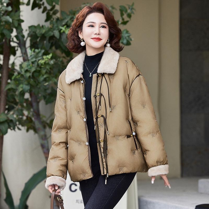 

Stylish Winter Down Jacket for Middle-Aged Women - Warm, Short Chinese Style Outerwear XL (120-135 lbs) жёлтый/хаки