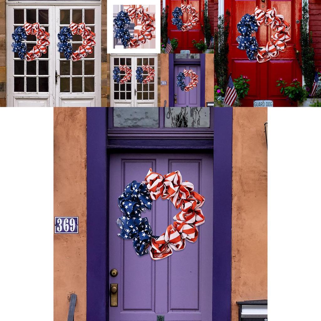 Stunning Polyester Independence Day Wreath Featuring Rustic Burlap Design 40cm