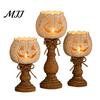 Distressed Resin Pumpkin Ornaments Rustic White Tealight Candle Holder Set, Farmhouse Halloween Tea Light Decorative Lanterns for Autumn Holders