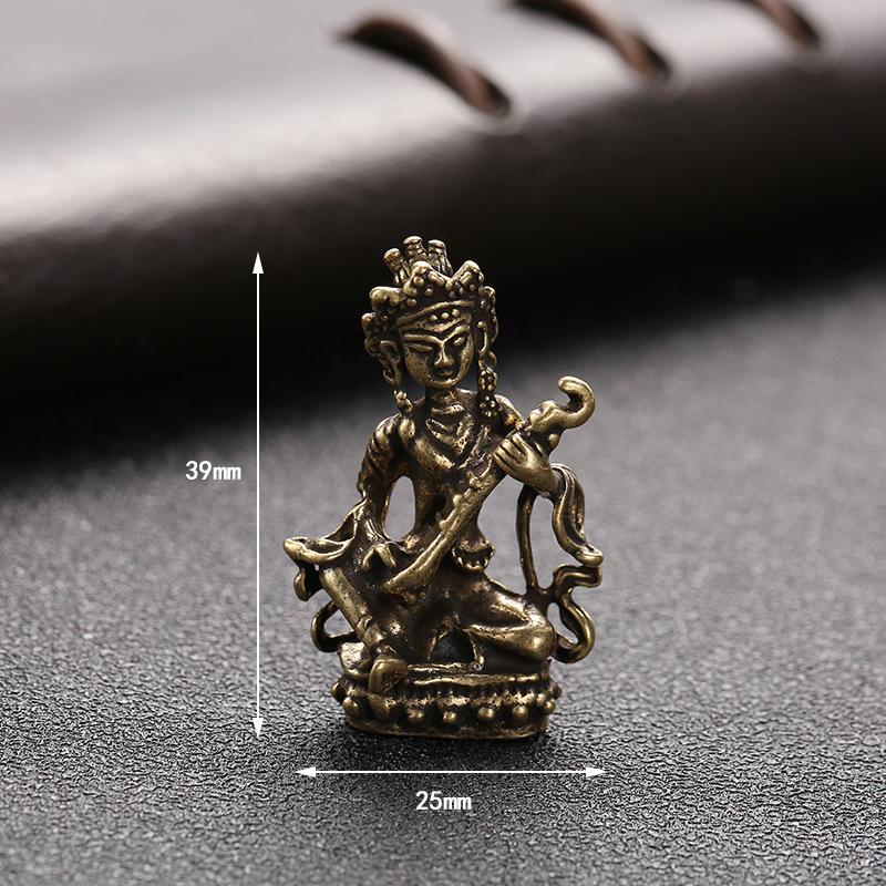 New retro brass ornament, car keychain pendant, Buddha statue safety pendant, handmade collection