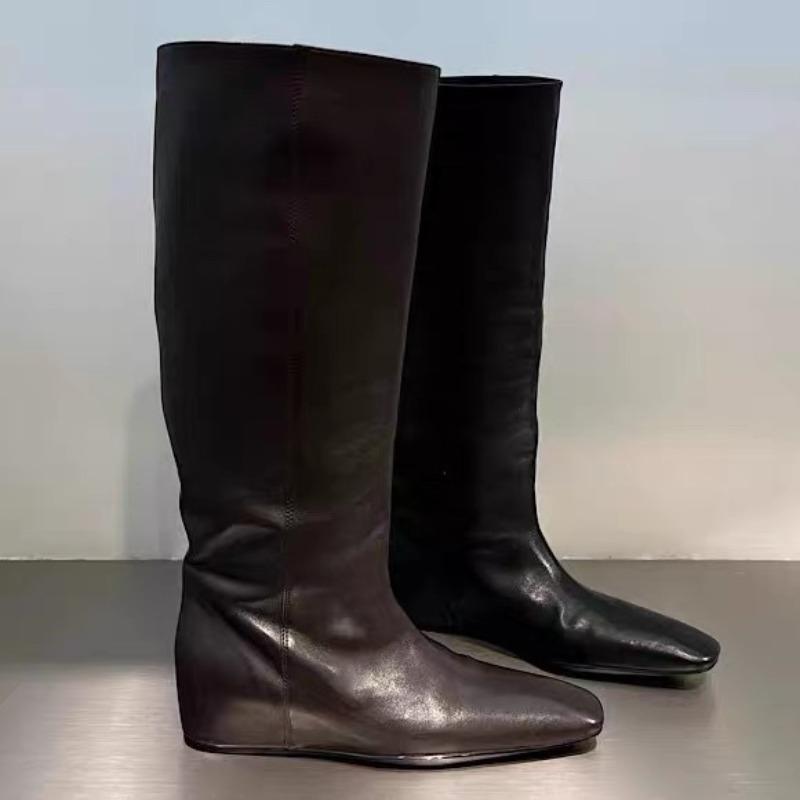 Stylish Square-toe Slim-fit Fashion Boots with Built-in Height Increase, Mid-calf Boots, Women's Shoes