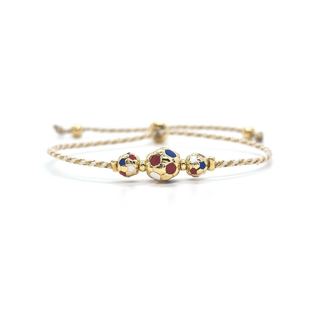 Adjustable Cord Football Beaded Bracelet Gold Silver Plated Braided Cord Bracelet  For Women Men