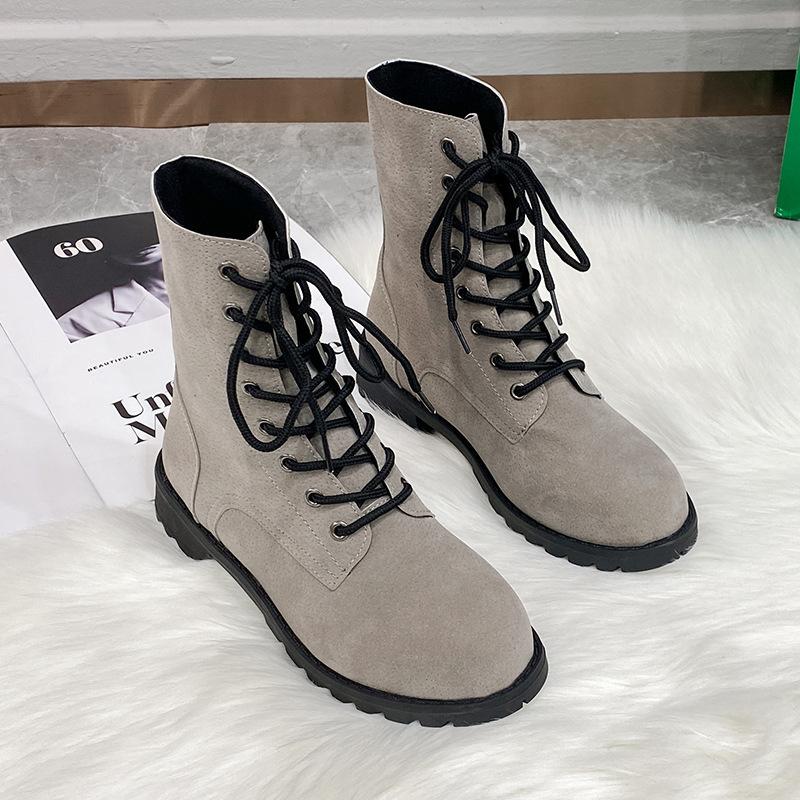 Trendy Versatile Mid Length Boots  Autumn New Item Solid Color Lace Up Casual Short Boots Flat Work Boots  De Mujer