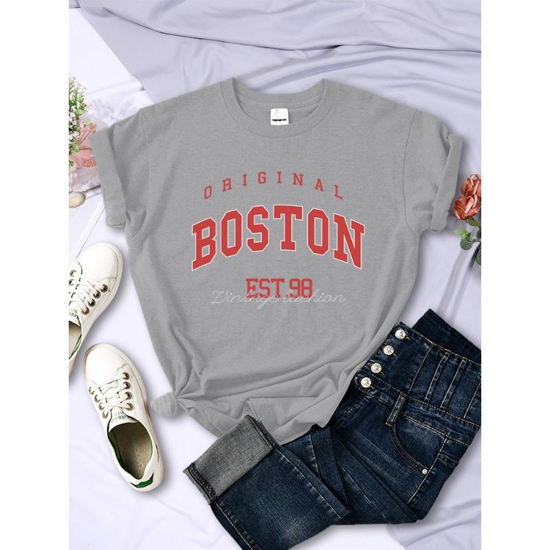 

Оригінальна футболка з написом Boston Est.98 Street Жіноча Літня Дихаюча Футболка Хіп-Хоп Повсякденна Крута з Коротким Рукавом М який Вуличний Одяг XXL