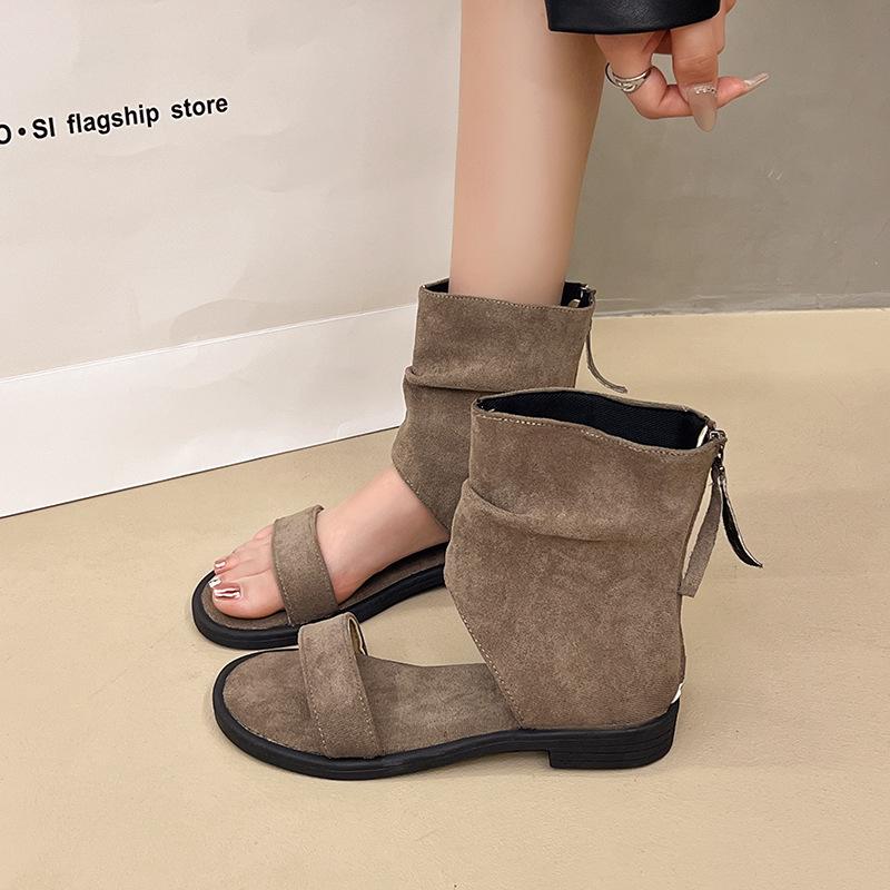 2025 Summer New Casual Toe Sandals Retro Handmade Shoes Flat Bottom Hollow Versatile Women's Cool Boots