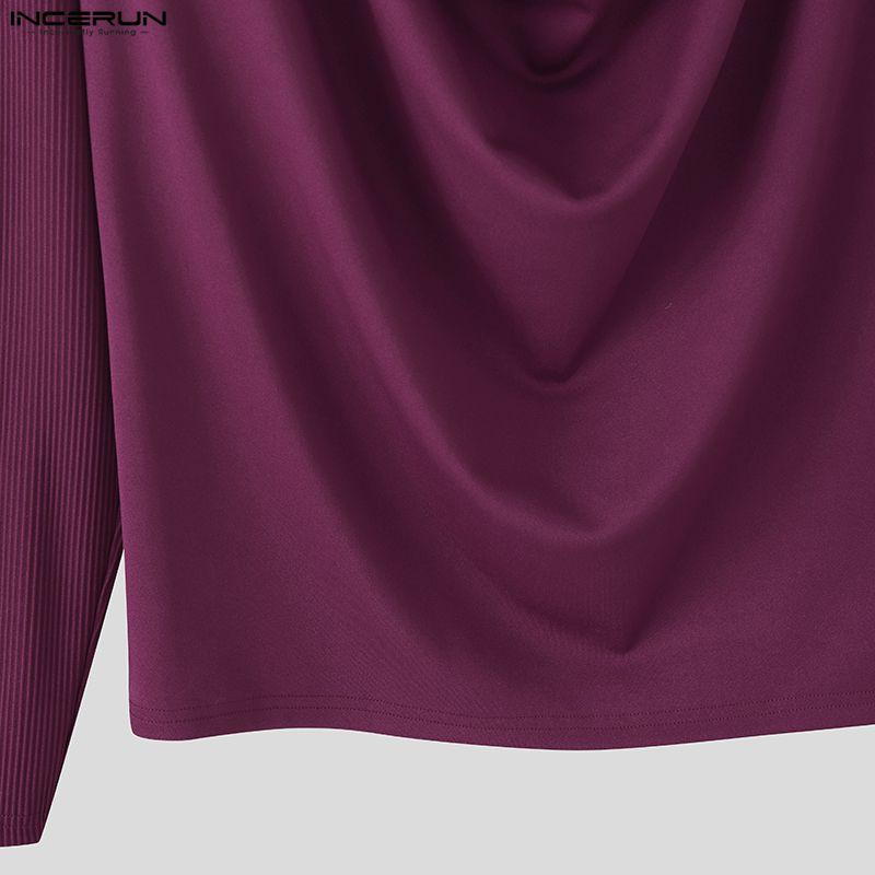 INCERUN Men Deep Swing Neck Long Sleeve Patchwork Casual Party Shirts Tops