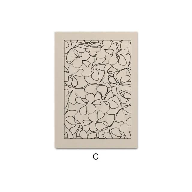 Boho Abstrakte Schwarze Beige Blumen Blätter Poster Bohemian Linienkunst Leinwanddrucke für Schlafzimmer Wohnzimmer Wanddekoration