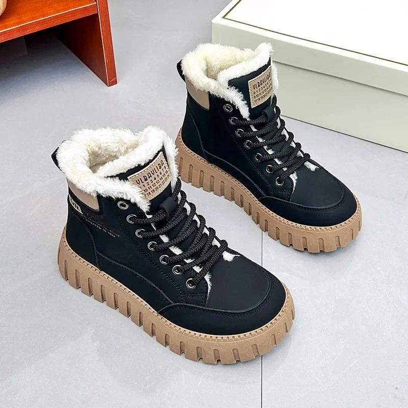 Platform Snow Boots Women 2024 New In Casual Sports Skateboard Shoes Winter Fashion Plus Fur Warm Ankle Boot Footwear Sneaker