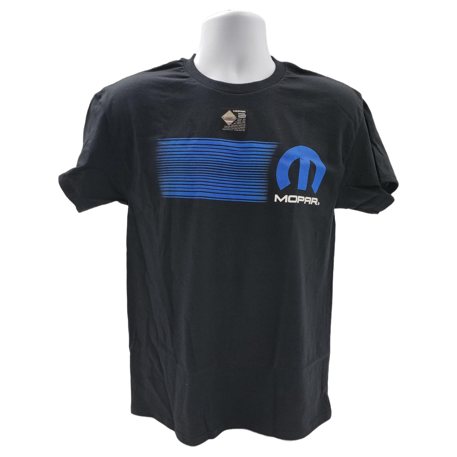 Black T-Shirt - Mopar M w/ Blue Horizontal Stripe Logo / Emblem (Licensed) S