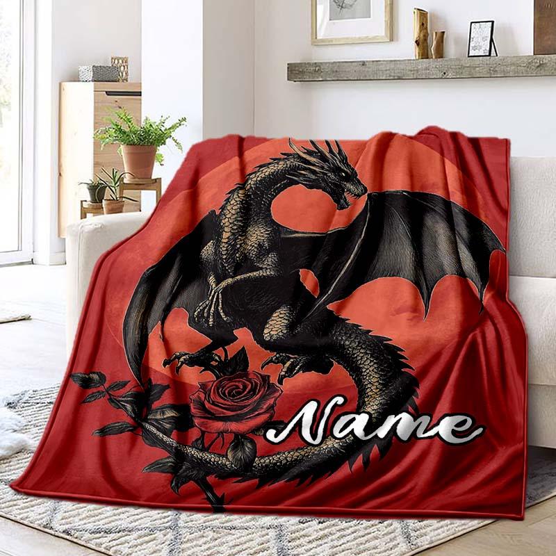 Black Dragon Under The Moon Customize Your Name Blanket Used For Chair Office Sofa Bed Camping Soft And Warm Giving Friends And Relatives Birthday