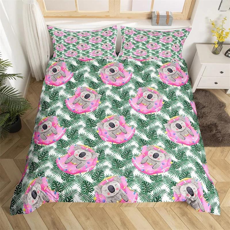 Kids Cute Koala Duvet Cover Microfiber Girls Cartoon Animal Bedding Set Twin King Australia Wild Animals Floral Comforter Cover