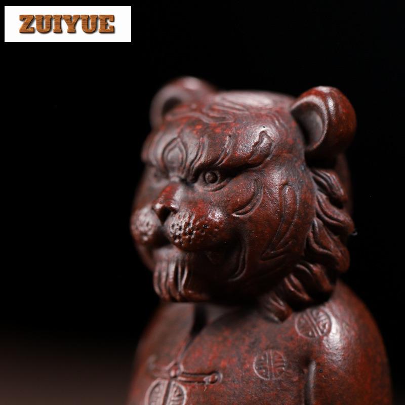 Antique Purple Clay Tea Pet Ornaments Boutique Can Raise Tiger Figure Decoration Desktop Lucky Decor Handmade Teaset Accessories