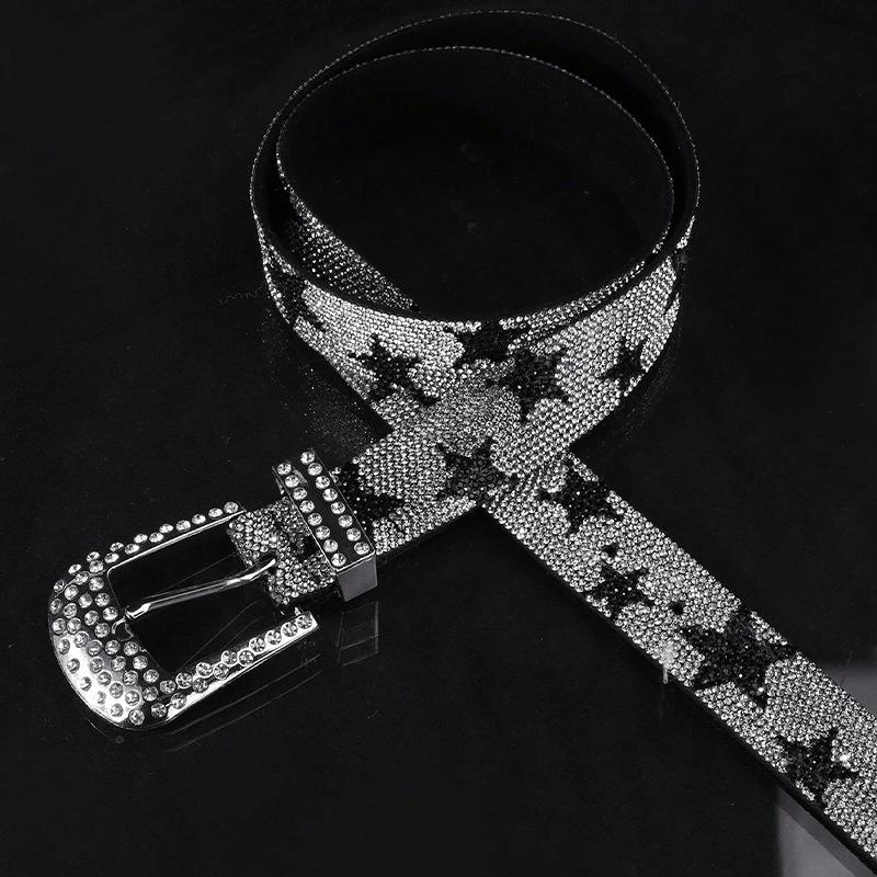 Minimalist Diamond Inlaid Belt Star Element Fashion Versatile High Grade Wide Belt For Men And Women Decoration