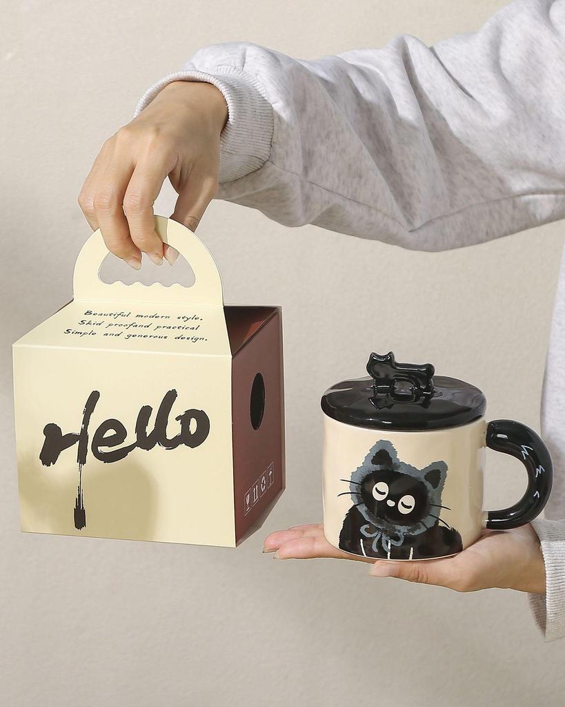 Customized Ceramic Cat Mug with Lid - Cute Office Coffee Cup Gift