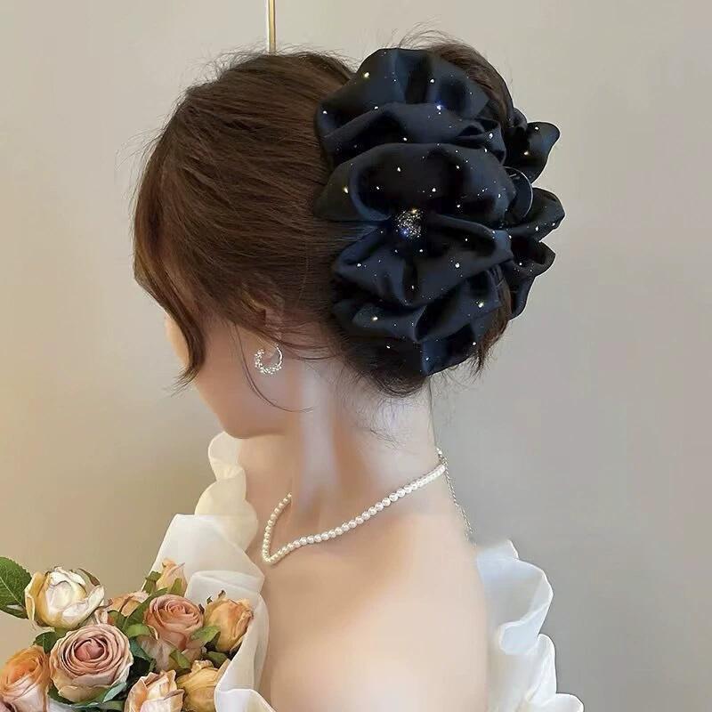Schwarze Netzblume Haarspange Damen Haifisch Pferdeschwanz Clip Kopfschmuck Temperament Blume Haarklammer Kopfbedeckung