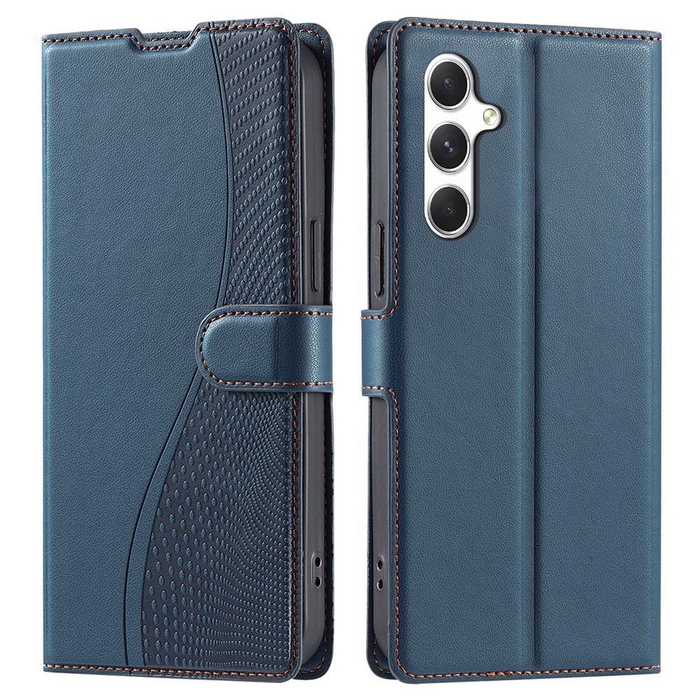 

For Samsung Galaxy S25 Case Dots Imprinted PU Leather Flip Phone Cover with Card Slot,Strap Blue