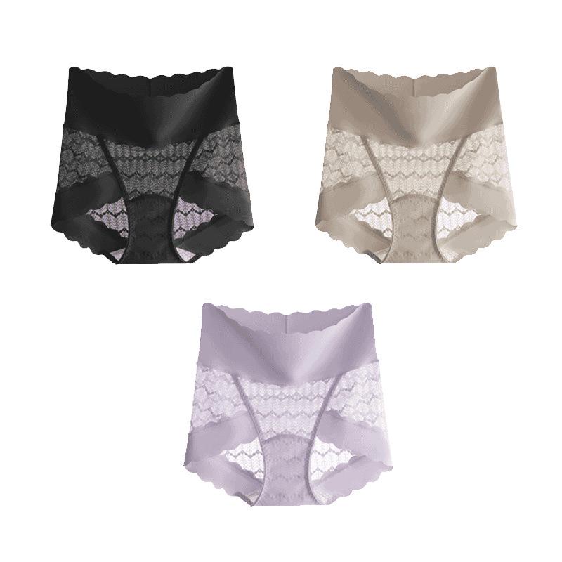 Popular Seamless High-Waisted Light Lace Tummy Control Silk Panties for Women