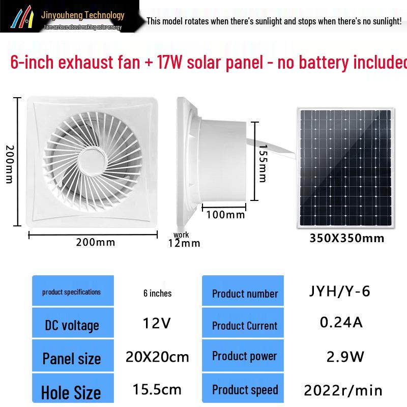 12V Solar-Powered Round Exhaust Fan for Household Bathroom Window Ventilation