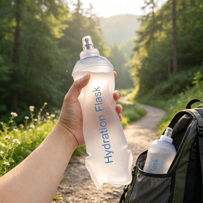 Foldable Soft Hydration Flask Food Grade BPA Free Leak Proof Nozzle Portable Squeezable Bottle for Hiking Running Marathon Sports