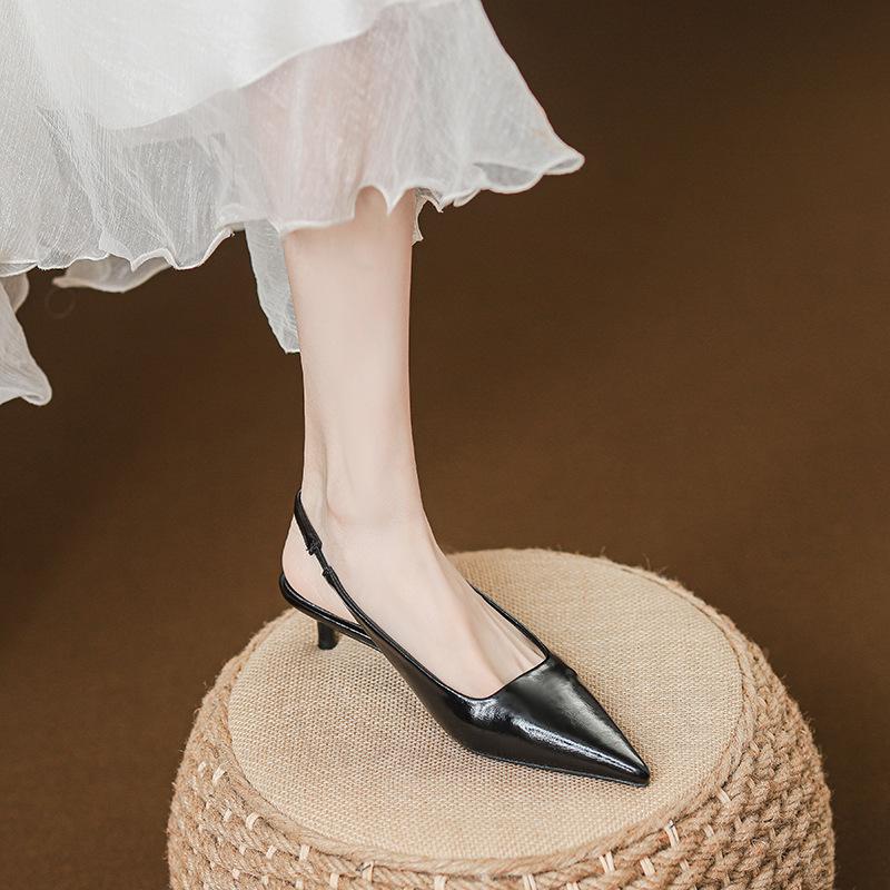 

Spring and summer 2025 new low heel rear empty bag head thin heel rear empty sandals sexy black sexy high heels children 34