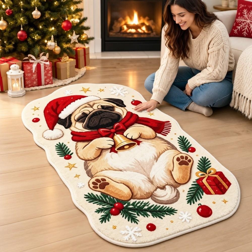 Christmas Theme Pattern Cartoon Doormat Carpet Soft Plush Faux Cashmere Rug Bedroom
