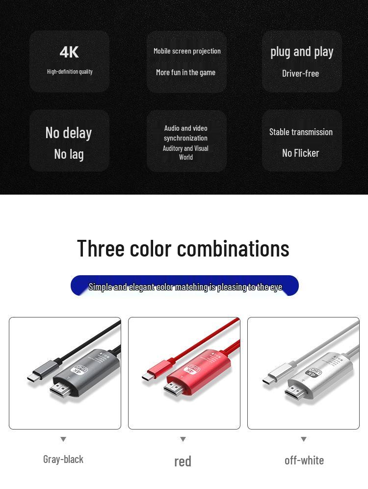 Type-C to HDTV Screen Mirroring Cable for Mobile Phones