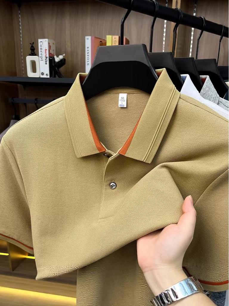 Men's Breathable Cotton Polo Shirt: Short Sleeve, Skin-Friendly, Light Business Casual, Lapel T-shirt, Versatile Base Layer Top.