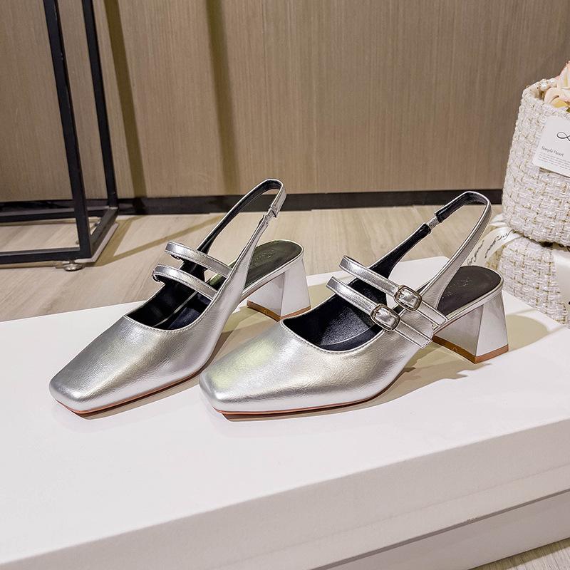 

High-heeled bag head sandals women s summer French Mary Jane shoes 2025 new square head empty single shoes thick-heeled high heels 40