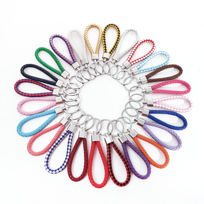 Woven Leather Cord Metal Keychain Pendant