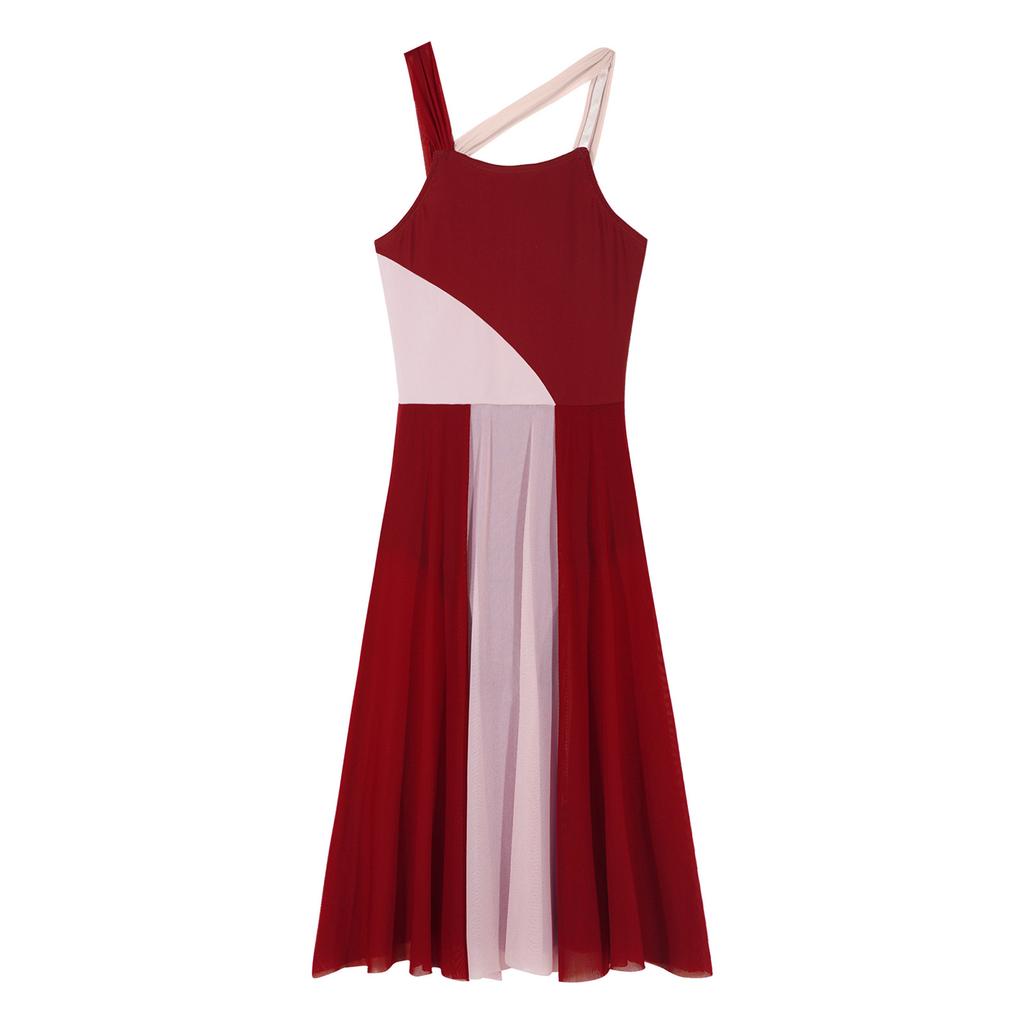 Kids Girls Mesh Overlay Ballet Contemporary Dance Dress Lyrical Leotard Costume Sleeveless Dresses
