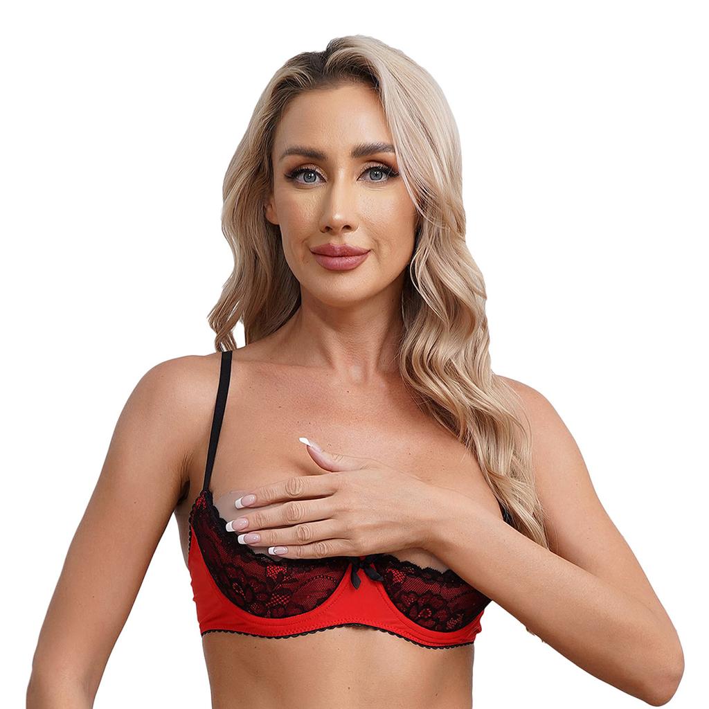 Womens Fashion Underwear Lace Push Up Bra Adjustable Straps Balconette Half Cup Lingerie for Daily Wear