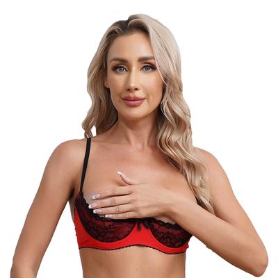 Sexy Kontrast-Dessous für Damen, verstellbare Spaghettiträger, Bügel, halber Körbchen-Spitze, Push-up-BH, Unterwäsche