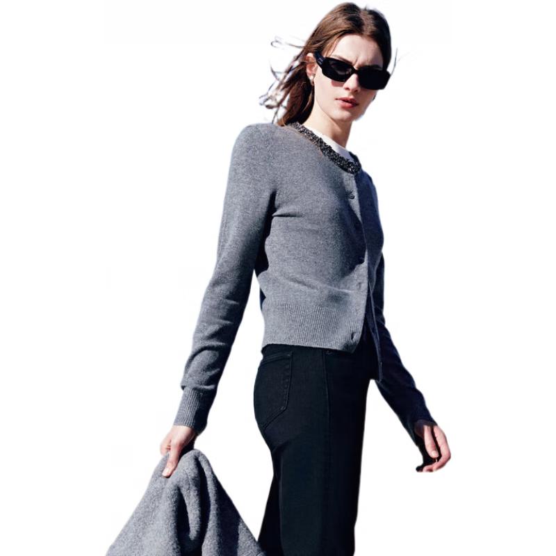 MO&Co. 2024 Autumn Merino Wool & Cashmere Beaded Knitted Cardigan