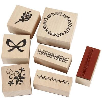 Wooden Stamp Set - Ornaments - 7 Pcs