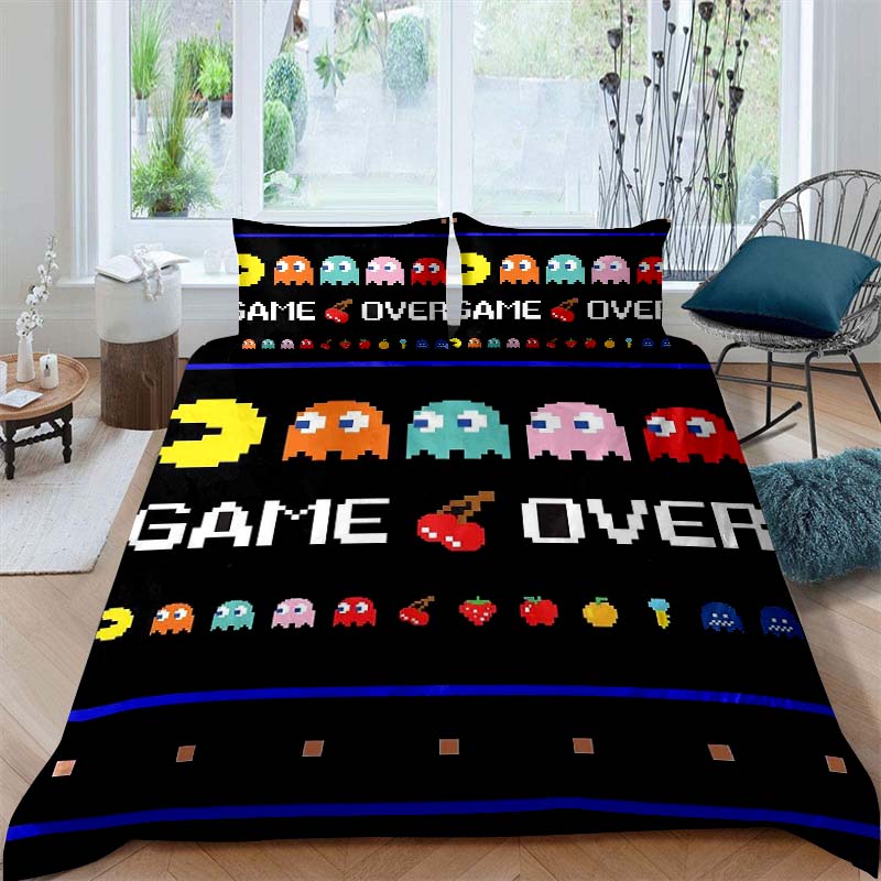 The Pac-Man Children's Educational Play Print Bedding Set—which Includes a Duvet Cover and Two Pillowcases—is the Perfect Holida
