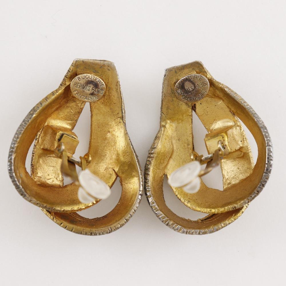 HERMES Ribbon motif Earring BIJOUTERIE FANTAISIE vintage Plated Gold ribbon 34g Women Used