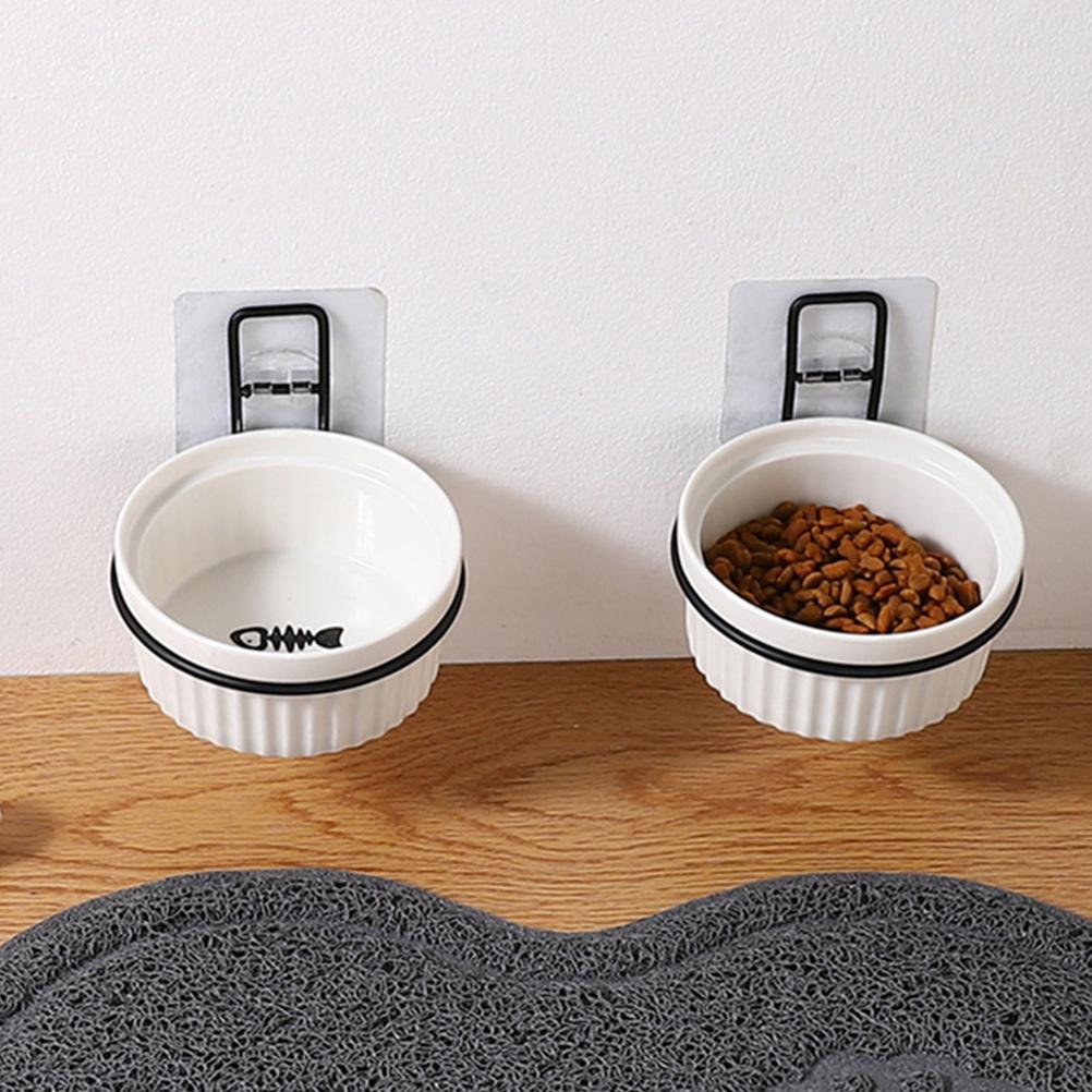 Bowl Holder Cat Feeding Shelf Tray Pet Feeder Wall-mounted Rack Iron Supply Convenient nero