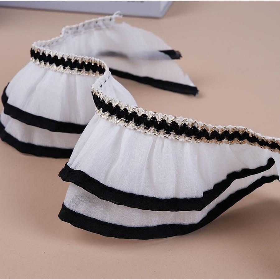 7cm Pleated French Ruffle Lace Trim Decorative Edge Strip грязно-белый