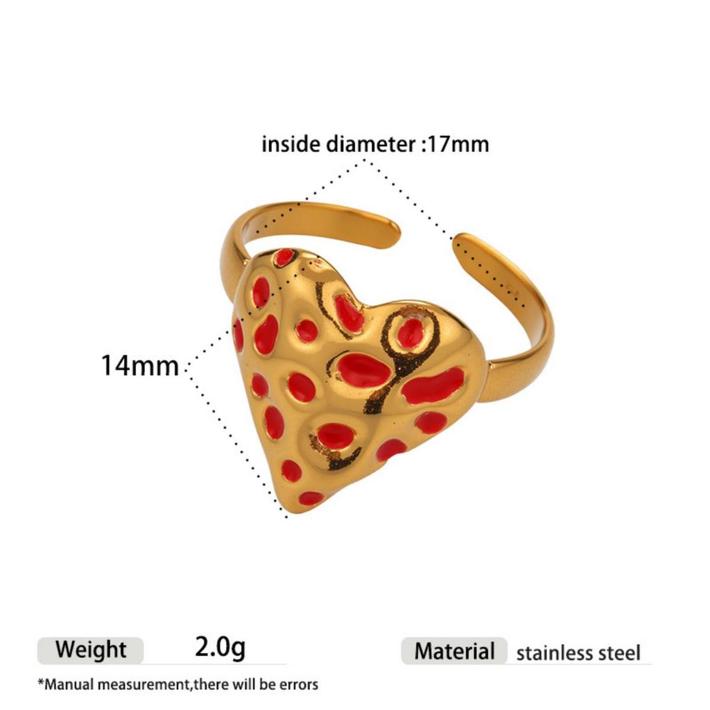 Stainless Steel Dopamine Color Ring Women Heart Enamel Open Ring Fade-Resistant Fashion Banquet Daily Jewelry Accessories Gifts
