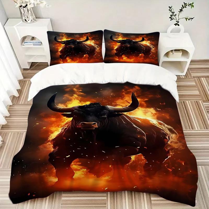3pcs Anime Bull Decorative Bedding Set - Includes One Quilt Cover and Two Pillowcases (No Core) - Perfect for Bedroom and Guest Room Decoration, Festi