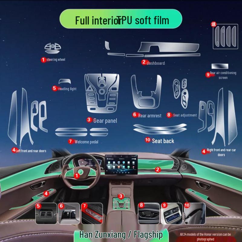 BYD Han Dmi/EV Interior Protective Film for Center Console, Dashboard, Navigation Screen, and Gear Shift.