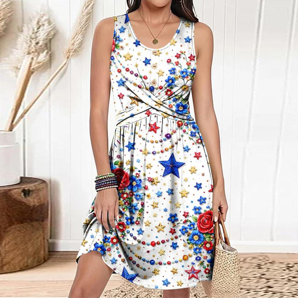 Women's Casual Fashion Dress Round Neck Sleeveless Fitted Dress