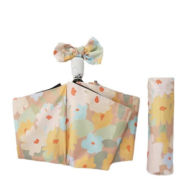 Triple fold small fresh automatic umbrella small daisy bow vinyl sunscreen parasol plus umbrella