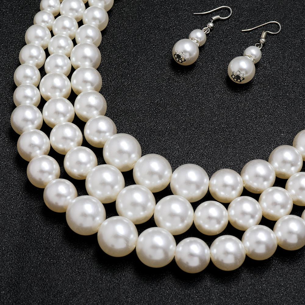 Stylish And Exquisite Pearl Set, Temperament Multi-Layer Pearl Woven Necklace, Earrings, Jewelry