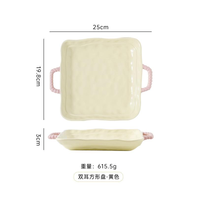 Ins Color Matching Advanced Sense Ceramic Handle Bowl Baking Bowl Atmosphere High Value Instant Noodle Bowl Salad Fruit Yogurt Bowl