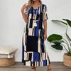 Summer New Women's Floral Print V-neck Short Sleeve Loose Long Midi Dress Casual European American Style for Women