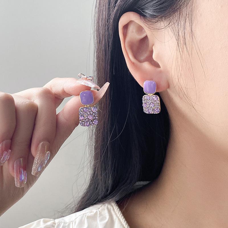 Purple Earrings New Earrings High-end Elegant Earrings Heart-shaped Hot Girl Niche Design Silver Needle